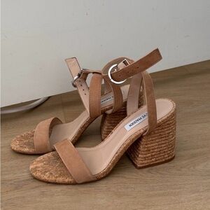 Steve Madden Brown Nude Ankle Strap Cork Sandal Heels - Size 8